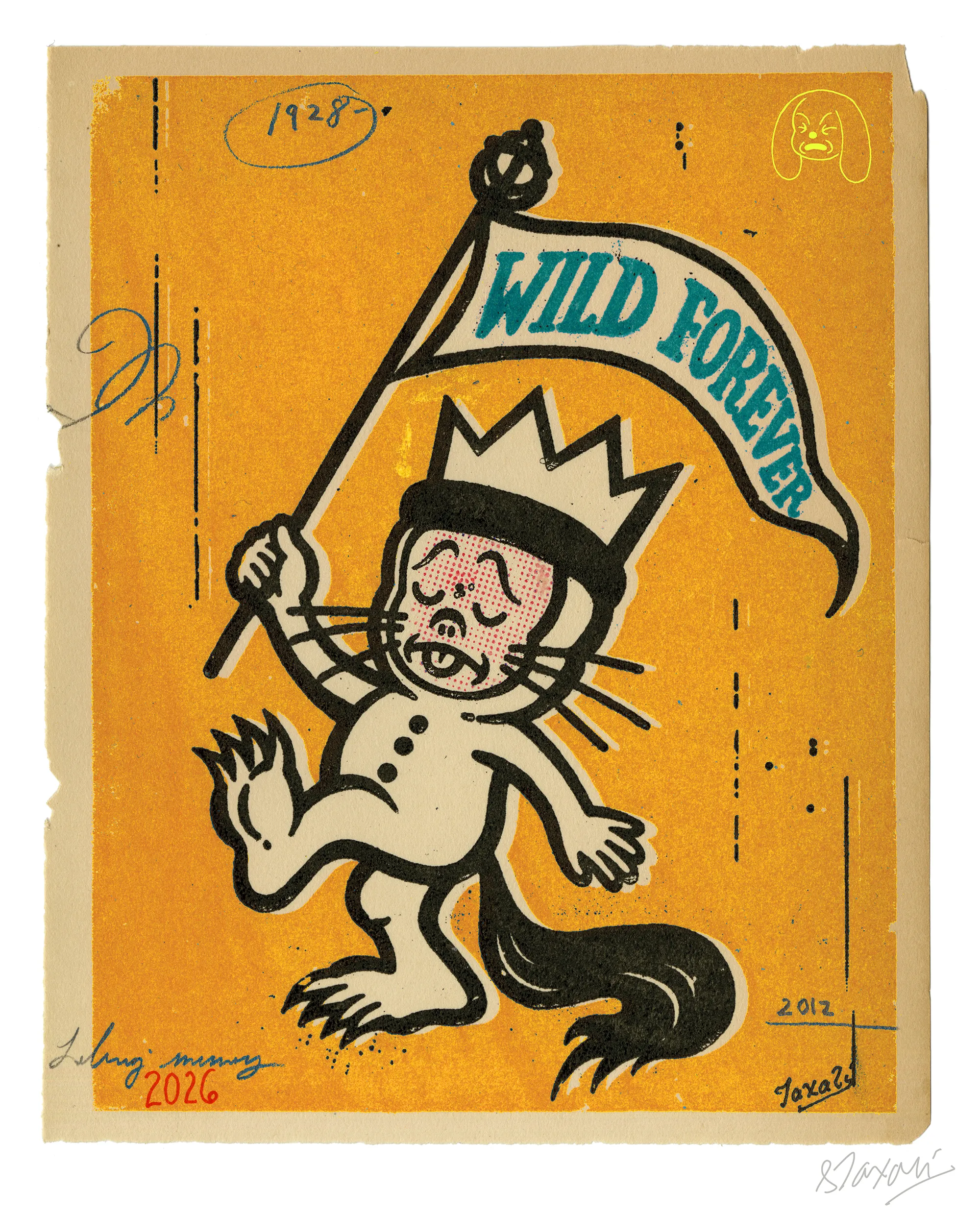 Gary Taxali "Wild Forever Gold Edition with Hand-Drawn Monster" large print